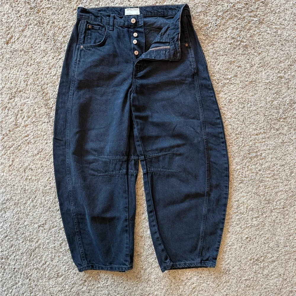 We The Free Black Button Fly Barrel Jeans - Picture 2 of 6